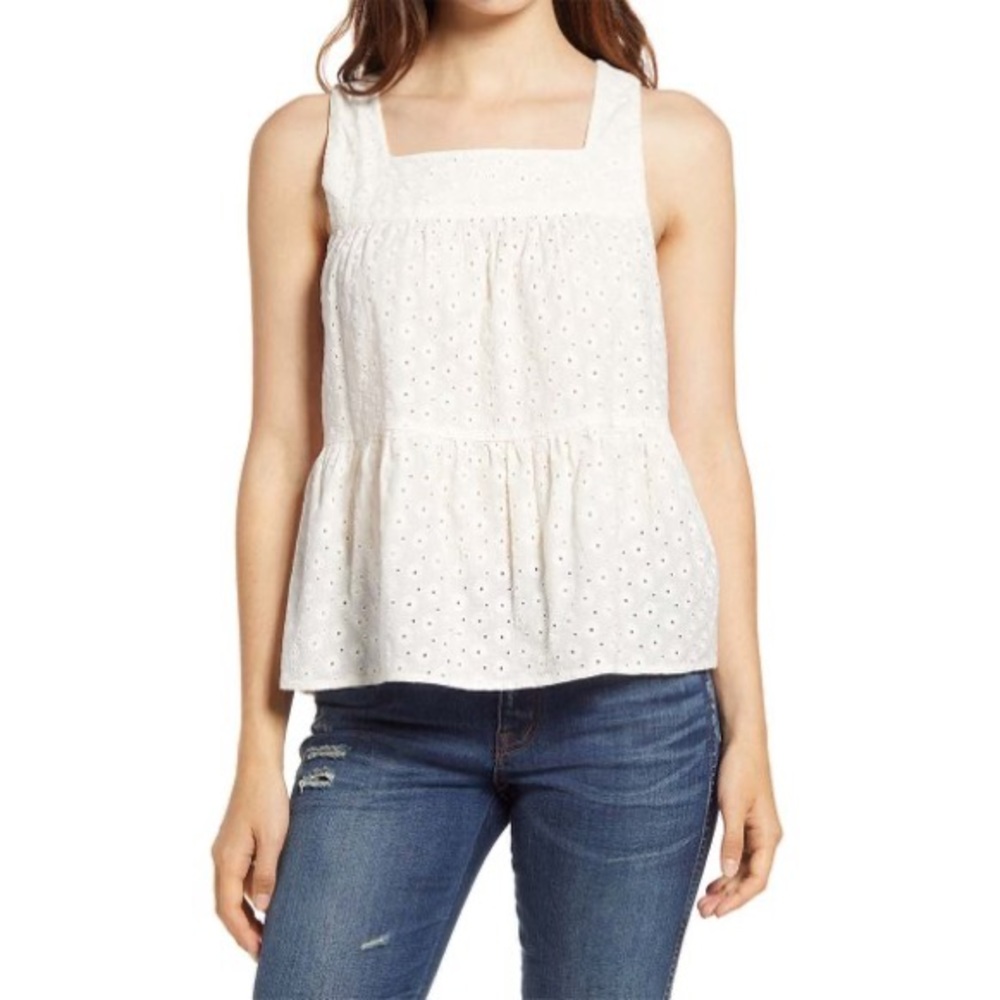 Madewell Lighthouse White Taylor Eyelet-Accent Tank